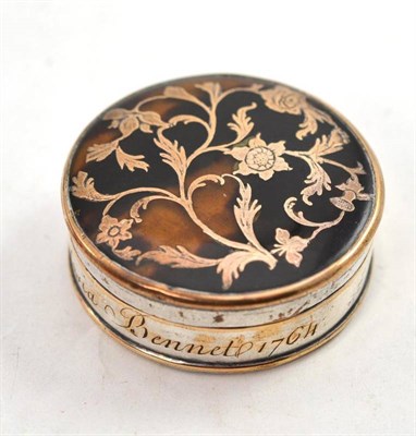 Lot 104 - An 18th Century Plated on Copper Snuff Box, with gold pique decorated cover, engraved...