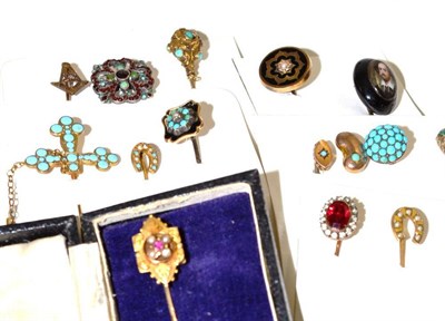 Lot 115 - Fifteen Victorian Stick Pins, including one set with ruby and seed pearls, several set with...