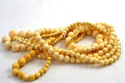 Lot 118 - Three Early 20th Century Ivory Necklaces, all with spherical graduated beads, lengths 44cm,...