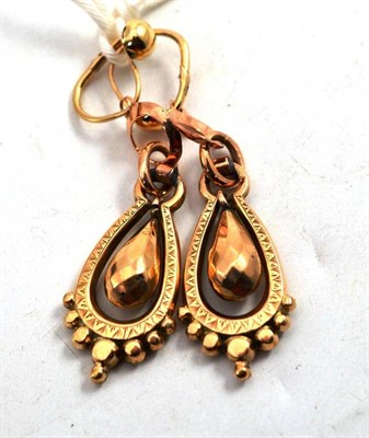 Lot 125 - A Pair of Victorian Drop Earrings, open drops with a central suspension, hook fittings for...