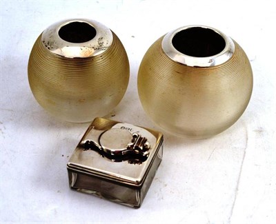 Lot 148 - Two Silver Mounted Glass Match Strikers; and A Silver Mounted Travelling Inkwell (3)