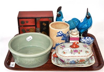 Lot 166 - A Chinese Qianlong Famille Rose Tureen and Cover on Stand; A Samson Tea Caddy; A Pair of...