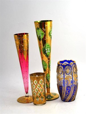 Lot 167 - An Early 20th Century Bohemian Blue Flash Gilt Decorated Vase, 18 cm high, A 20th Century Decorated