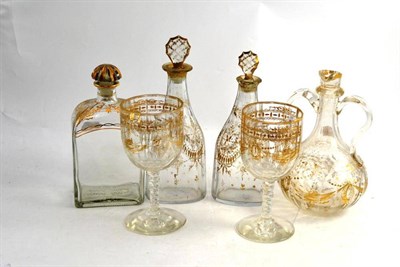 Lot 172 - Two 18th Century Bohemian Glass Goblets, with gilt decoration, Two Similar Decanters and...
