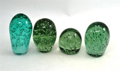 Lot 173 - Three Victorian Green Glass Dumps, of assorted sizes; and A Later Example (4)