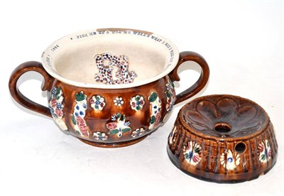 Lot 176 - A Meashamware Twin-Handled Chamber Pot,. inscribed 'Pick me up and use me well and what I see I...