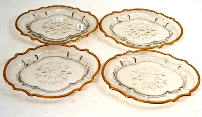 Lot 177 - A Set of Four 18th Century Bohemian Gilt and Cut Glass Oval Stands, 23.5cm wide  Ex. Renishaw Hall