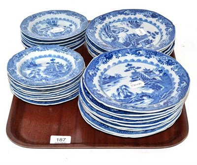 Lot 187 - A Graduated Set of Twenty-Nine Staffordshire Pearlware Plates, printed with landscapes (29)
