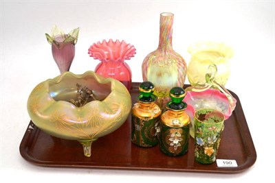 Lot 190 - Ten Pieces of Assorted Glass, including four Vaseline vases, a pair of gilt and floral...