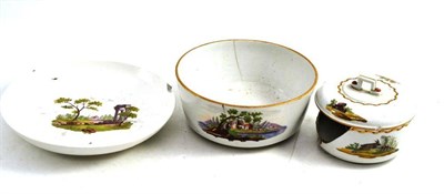 Lot 201 - A Weesp Porcelain Dish; A Continental Porcelain Slop Bowl; and A Matching Sugar Box and Cover (3)