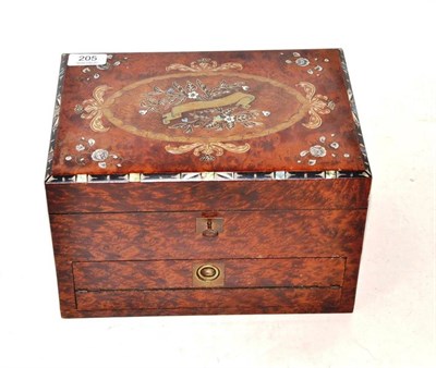 Lot 205 - A Victorian Inlaid Burr Walnut Jewellery Casket/Writing Slope, with ivory and mother-of-pearl...