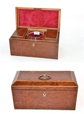 Lot 212 - A George III Burr Yewwood Tea Caddy, of rectangular form, interior with two hinge compartments...