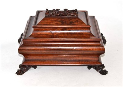 Lot 215 - A Victorian Carved Mahogany Casket, with lion mask handles and carved paw feet, 30 cm wide