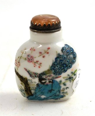 Lot 236 - An Early 20th Century Chinese Polychrome Painted Snuff Bottle, with hardstone and white metal...