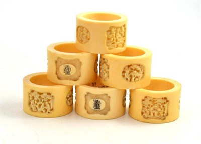 Lot 241 - A Set of Six 19th Century Japanese Carved Ivory Napkin Rings