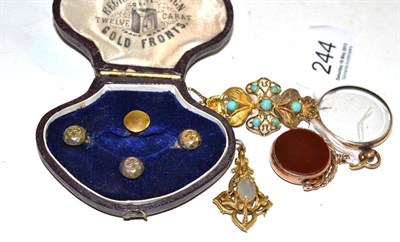 Lot 244 - A Small Quantity of Jewellery, including collar studs, a 9ct gold swivel fob, a filigree...