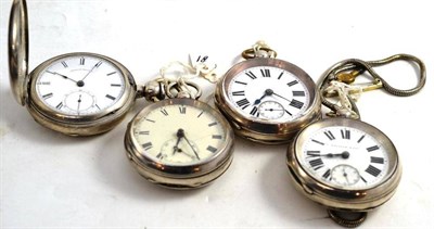 Lot 271 - Three Silver Pocket Watches; and A Full Hunter Pocket Watch, stamped 'Coin Silver'