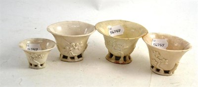 Lot 283 - A Group of Four 18th Century Blanc De Chine Libation Cups, 6.5cm to 9.5cm wide  Ex. Renishaw Hall
