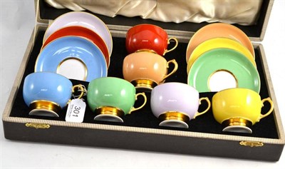 Lot 301 - A Copeland Harlequin Cased Tea Set, comprising six gilt decorated cups and saucers