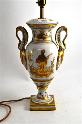 Lot 303 - A 20th Century French Table Lamp, decorated in parcel gilt with Oriental figures, height 41cm