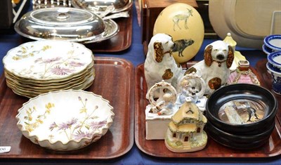 Lot 306 - A Pair of Staffordshire Spaniel Dogs; Two Prattware Pot Lids; Two Staffordshire Pastille Burners; A