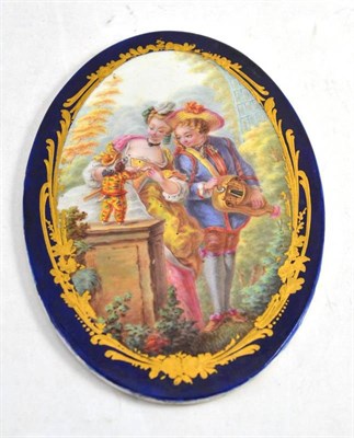 Lot 326 - A Sevres Style Porcelain Plaque, depicting 18th century lovers, 19cm long