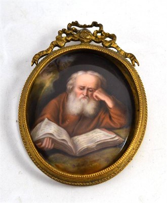 Lot 328 - A Late 19th Century Continental Oval Painted Porcelain Plaque, in a gilt frame, depicting a...