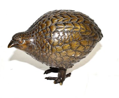 Lot 333 - A Japanese Bronze Quail, Meiji period, signed, 9cm high