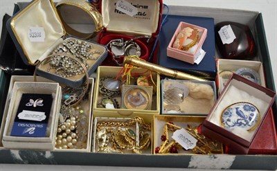 Lot 347 - A Quantity of Jewellery, including brooches, a gold plated fountain pen, watches, earrings,...