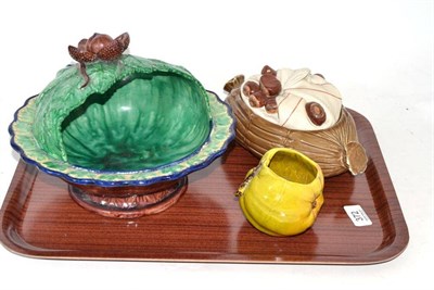 Lot 372 - A St Honoré Majolica Chestnut Casket; A Chestnut Tureen; and A Bretby Cooking Apple (3)