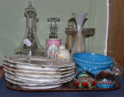 Lot 373 - Six Dessert Plates; A Spill Vase; A Derby Vase; A Pair of Glass Candlesticks; and Two...