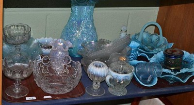 Lot 379 - Twenty Five Pieces of Assorted Pressed Glassware, including blue carnival glass bowls, sphere...