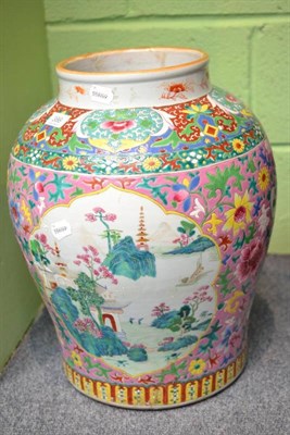 Lot 386 - A 19th Century Chinese Porcelain Bluster Jar, with famille rose decoration, 46cm high