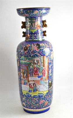 Lot 392 - A 20th Century Chinese Enamel Vase, polychrome decorated with gilt handles, height 63cm