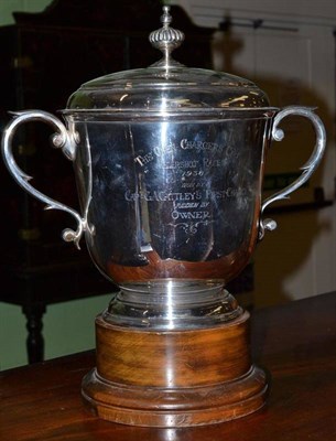 Lot 400 - A Silver Two-Handled Trophy Cup, engraved ";The Open Charger Cup, Aldershot Races 1936"; raised...