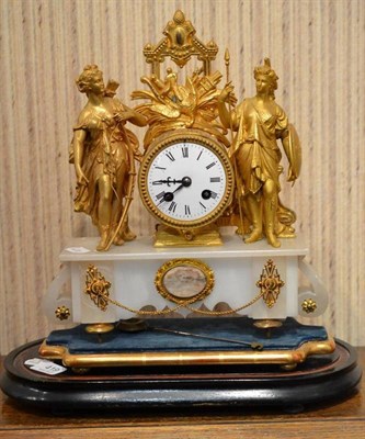 Lot 419 - A French Gilt Metal and Alabaster Clock, circa 1890, figural case with alabaster plinth and...