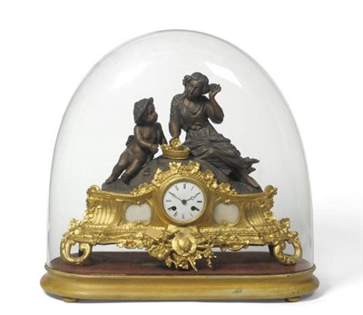 Lot 424 - A French Gilt Metal and Bronzed Striking Mantel Clock, 3-inch white enamel dial with Roman...