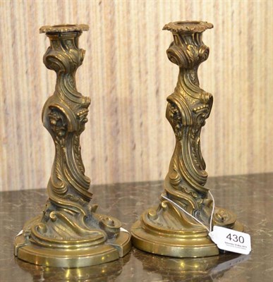 Lot 430 - A Pair of French Bronze Candlesticks, aristocratic coronet, height 21cm