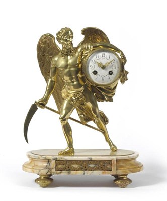 Lot 435 - A Gilt Metal and Marble Striking Mantel Clock, circa 1900, figural case depicting Father of...