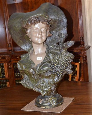 Lot 436 - A Goldscheider Art Nouveau Terracotta Bust of a Lady Wearing a Hat, impressed factory mark and...