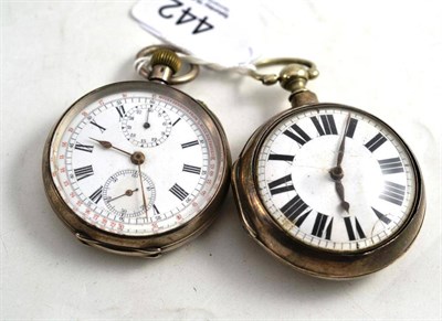 Lot 442 - A Single Push Chronograph Pocket Watch and a Silver Pair Cased Pocket Watch, lever movement, enamel