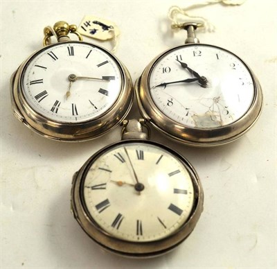 Lot 444 - Three Silver Pair Cased Verge Pocket Watches, all hallmarks and maker's marks match, two London...