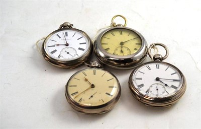 Lot 447 - Three Silver Pocket Watches, London 1870 and 1850, and Chester 1875; and A Plated Pocket Watch (4)