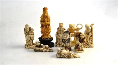 Lot 448 - Five Late 19th/Early 20th Century Carved Ivory Netsukes, of assorted sizes; and Four Modern...