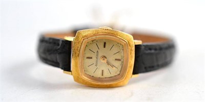 Lot 450 - A Lady's 18ct Gold Wristwatch, signed Jaeger LeCoultre, 1965, lever movement, silvered dial...