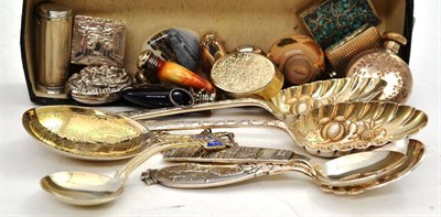 Lot 460 - A Silver Spoon, London 1898, Three Silvered Metal Spoons, a Pair of Plated Berry Spoons, a...