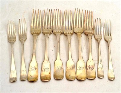 Lot 477 - Six Fiddle Pattern Table Forks (various marks); and Four Dessert Forks (10)