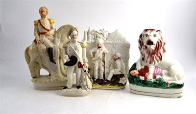 Lot 483 - Four Staffordshire Figurines of British India, two soldiers at rest and smoking pipes, General...