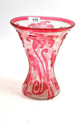 Lot 488 - A Glass Ruby Tinted Decorative Vase, with stylised flowers and leaves, marked Webb, height 23cm