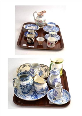 Lot 494 - A Pearlware Milk Jug; and A Quantity of Blue and White and Other Pottery (on two trays)